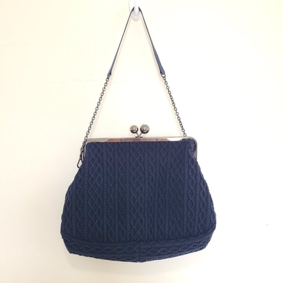 WEEKEND MaxMara Pasticcino Knit Kiss Lock 2-Way Shoulder Bag Blue Navy - Picture 2 of 10